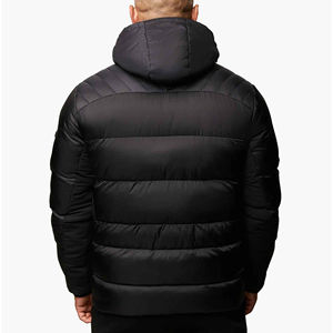 Veste matelassée décontractée pour homme avec col montant à bulles personnalisé, logo sur le devant, capuche, toile de haute qualité, coupe-vent, chaude pour l'hiver - Product Image 2
