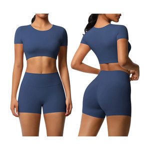 Logo personnalisé Femmes Manches Courtes Femmes Croptop Shorts Ensembles Gym Fitness Ensemble Activewear Workout Running Clothes Nue Sportswear - Product Image 1