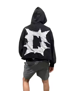 Sudadera con Capucha al por Mayor, Estilo Desgastado con Bordado, Lavado Ácido, 100% Algodón, Felpa de 400 g/m², Corte Recortado, Talla Grande, Cómoda y de Secado Rápido - Product Image 3