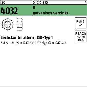 Tuerca Hexagonal ISO 4032 M52 8 Electrogalvanizada 5 Piezas - Product Image 1