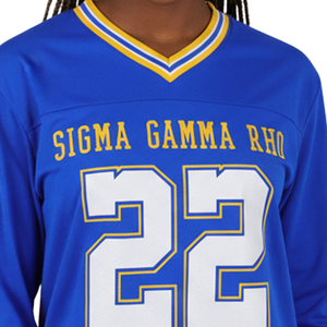 Sigma Gamma Rho Long Sleeve Jersey Royal Blue Womens Greek Letter <b>Shirt</b> SGR Number Top Athletic Fit Sorority Apparel - Product Image 5