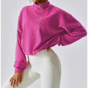 Conjunto de Sudadera con Capucha Corta Informal para Mujer, Cuello Alto, Cordón Ajustable, Cremallera, Manga Larga, Sudadera Deportiva para Mujer - Product Image 1