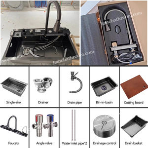 Technologie en ligne Support pratique Durable Fait à la main Carré Cascade Évier de <span class=keywords><strong>cuisine</strong></span> SUS Undermount Bol unique Quatre Facile à <span class=keywords><strong>nettoyer</strong></span> - Product Image 5