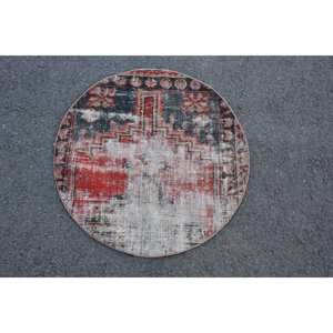 Tapis turc vintage 2,3 pieds x 2,3 pieds, rouge, noir, patchwork, laine, support en latex pour décorations de salon, technique de tissage à plat - Product Image 3