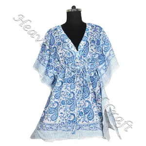 Áo choàng tắm Gown maxi đối với phụ nữ tay khối in quần áo ngủ caftan cotton chần handmade Bikini che up caftan 100% hữu cơ mặc