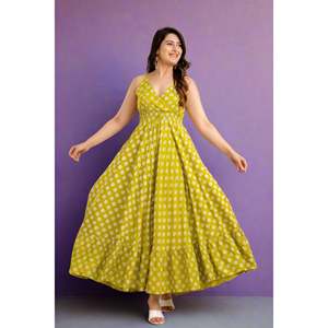 Vestido Maxi Floral Transpirable con Cintura Impero - Estilo Moderno para Ocasiones Diurnas (XS-XXL) - Product Image 1