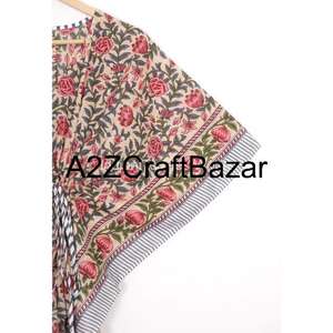 Robe kaftan mi-longue bohème sexy en coton 100% fait main, imprimé floral, col en V, manches courtes, silhouette moulante, écologique, respirante - Product Image 4