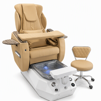 Fauteuil de pédicure électrique de luxe avec fonction massage, bain de pieds à remous, station de manucure et tabouret assorti