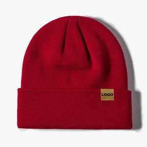Beanies Manufacturer With Custom Leather Patch Men Women Soft Warm <b>Winter</b> Custom Beanies Knitted <b>Hat</b> <b>Winter</b> Ski <b>Hat</b> Cuff Ribbed - Product Image 1