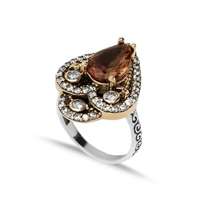 Sultanite Stone Pear Shape <b>CZ</b> Ottoman Authentic <b>Rings</b> Wholesale Turkish 925 Sterling Silver Jewelry - Product Image 1