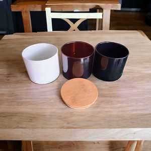 Luxury Wholesale Decorative Cylindrical Black White <b>Amber</b> Glossy <b>Glass</b> Candle Jar Vessel for Christmas Party Wedding Centerpiece - Product Image 5