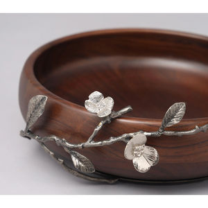 Bols en bois de la meilleure qualité avec poignées en bois de cerf feuilles bol à salade en laiton fini nickel pour bol de service de table à vendre - Product Image 3