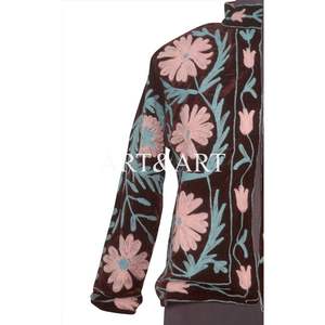 Women's Handmade Embroidered Suzani Jacket Indian Cotton Quilted Coat <b>Kimono</b> <b>Robe</b> <b>Long</b> Boho Style Floral Design jacket - Product Image 3