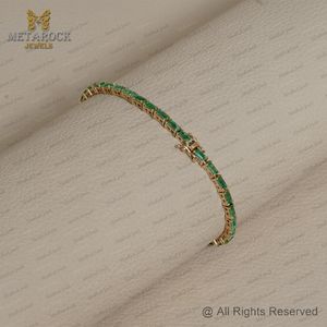 สร้อยคอทองคำแท้ 14k ประดับพลอยมรกตทรงเหลี่ยมธรรมชาติ สร้อยข้อมือทำมือแบบบาง สร้อยข้อมือแบบเปิดได้ เครื่องประดับทองคำ สร้อยข้อมือมรกตทองคำ - Product Image 4