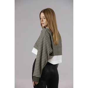 Blusa Corta de Punto Color Caqui Informal para Mujer TOPSHOW, con Mangas Cortas, Tejido Cómodo de Mezcla de Poliéster para Uso Diario - Product Image 3