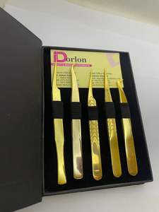 Pinzas de extensión de pestañas de acero inoxidable Dorlon, Punta dentada curvada, precisión antiestática, Color personalizado y logotipo, herramienta de pestañas de volumen - Product Image 2