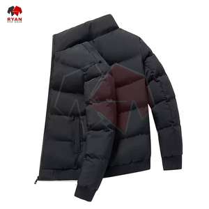 Chaqueta acolchada personalizada con cuello levantado para hombre, estilo informal de invierno con tela tejida teñida lisa y diseño de logotipo - Product Image 4