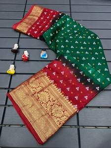 Hermoso nuevo Sari de seda Bandhej con Rich Pallu y Big Broad Zari tejiendo ropa india y pakistaní - Product Image 6