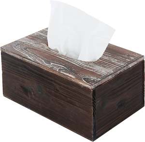 Caja de pañuelos de madera con 3 compartimentos y forma cuadrada para decorar la sala de estar cubierta de caja de pañuelos de madera de mesa - Product Image 4