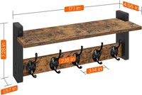 Wandmontierte Garderobe mit Ablage Rustikaler Holz-Eingangsbereich-Organizer mit 5 Metallhaken für Wohnzimmer Schlafzimmer Badezimmer