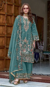 Salwar Kameez de Organza Suave Bordado, Corte Regular, para Mujeres Adultas, Ropa de Fiesta con Función de Secado Rápido y Dupatta, para Todas las Temporadas - Product Image 4