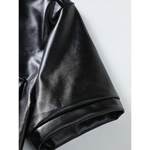 Chemise à manches courtes en cuir PU pour homme, boutonnée, col chemise, avec poches à rabat, tenue décontractée en simili cuir, streetwear tendance - Product Image 3