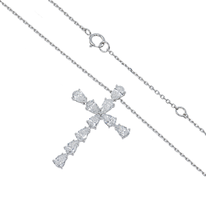 White Gold Pear Cut Lab grown Diamond Cross Pendant <b>Necklace</b> 1.75ct 18"inches Religious Unisex Style Pendant - Product Image 5