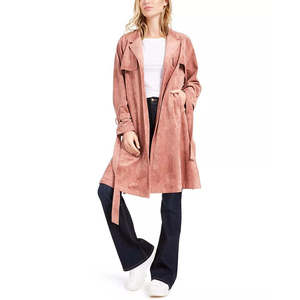 Trench Coat da Donna OAT in Vera Pelle di Montone con Stampa Decorativa, Stile Casual con Cintura in Cotone per Autunno e Inverno - Product Image 1