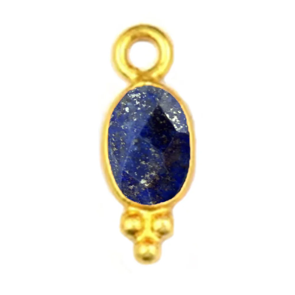 Lapis Lazuli 925 perak emas Vermeil jimat bentuk Oval 4X6 MM jimat Bezel liontin penyembuhan kristal pesona untuk membuat Anting