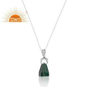 Dernier modèle de collier à pendentif en malachite naturelle en argent sterling oxydé avec pierres précieuses Fabricant de bijoux personnalisé - Product Image 2