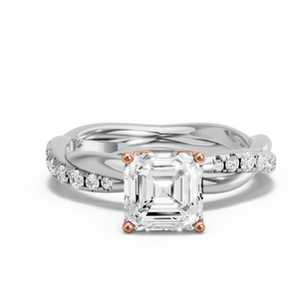 Asscher ตัดเพชร TULIP ตะกร้าแหวนกับเชือก Pave BAND - Product Image 1
