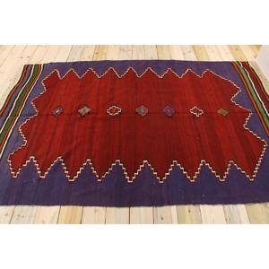 Tapis turc vintage 5,2x8,1 pi (158x247 cm), tapis Ikat rouge - Product Image 2