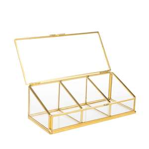 Newly <b>Antique</b> Brass and Glass Display <b>Jewellery</b> <b>Boxes</b> With Shelf Decorative Glass <b>Boxes</b> With Rectangle Shape & Homedecor - Product Image 4