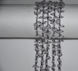 Black plated Pink Rose quartz Beads <b>Cluster</b> Rosary Chain, Beaded Chain for Bracelet necklace jewelry Making, 3mm bead chain - Product Image 5