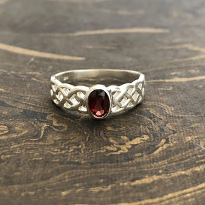 Romantic Celtic <b>Garnet</b> <b>Ring</b> (2.4 Grams) 14K Gold Purity Marquise Shape Rhodium & Gold Plated Cut Gemstone with Romantic Setting - Product Image 1