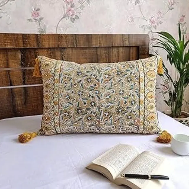 Sarung bantal Linen blok tangan, sarung bantal katun cetak blok tangan untuk dekorasi rumah