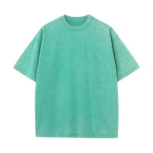 T-shirt Homme Entièrement Personnalisé Effet Délavé Acide en Plusieurs Couleurs / Nouvelle Collection Été T-shirt Homme Tricoté Effet Délavé Acide Vert Uni Teint - Product Image 1