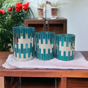 ขวดแก้วใส่เทียนสีเงินสีเทอร์ควอยซ์หรูหราดีไซน์โมเสกตกแต่งบ้านตามสั่งสำหรับงานแต่งงานคริสต์มาสเทียนอื่นๆ - Product Image 6