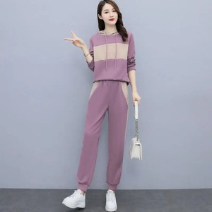 ชุดกีฬาสองชิ้นสำหรับผู้หญิงชุดวอร์มทรงโอเวอร์ไซส์สีทึบชุดวอร์มและกางเกงขายาวสำหรับเล่นกีฬาฤดูใบไม้ร่วงและฤดูหนาว - Product Image 1