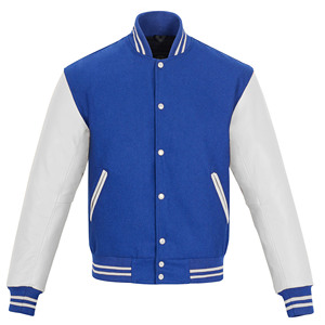 <b>Men's</b> Blue <b>White</b> Varsity <b>Jacket</b> Preppy Style PU Leather Sleeve Regular Fit Turn-down Collar Autumn Wear - Product Image 1