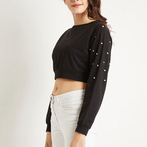 T-shirt haut court pour femme Tissu en polyester de coton de qualité supérieure T-shirts haut court à manches longues par OVERSEAS SPORTS - Product Image 4