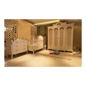 Galio set kamar bayi klasik kayu padat dengan sentuhan akhir dicat putih ukir tangan mewah