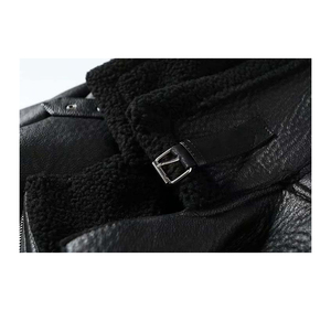 Premium Quality <b>Men's</b> Faux Leather <b>Jacket</b> Thick Faux Fur <b>Shearling</b> Lapel Collar Botton Down Long Trench Coats Black Brown - Product Image 4
