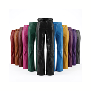 New Fashion High Quality Faux Leather <b>Trousers</b> Belted Waist Straight Leg Elegant PU Polyester Chic Classic Design Leather Pants - Product Image 1