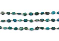 Chaîne de chapelet en pépites de chrysocolle, fil de laiton plaqué or 18 carats, composant de bijouterie en pierre précieuse, vendu au mètre
