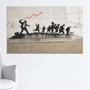 Political Graffiti Canvas: <b>Printed</b> Artwork of Businessman & Kids,TEMPERED GLASS <b>ART</b> - Product Image 1