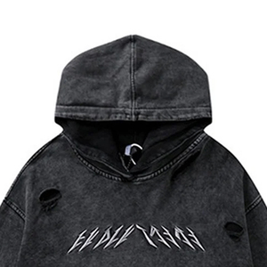 Pull personnalisé en éponge française en coton lourd de haute qualité en détresse lavé à l'acide décoloration au soleil hommes sweats à capuche vintage pour vêtements de rue - Product Image 5