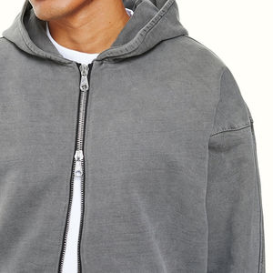 Acid Washed Zip-Up Custom French Terry hoodies High Quality Sun Faded Men's <b>Sweater</b> Unisex <b>Vintage</b> Style XXS Size Solid Pattern - Product Image 3