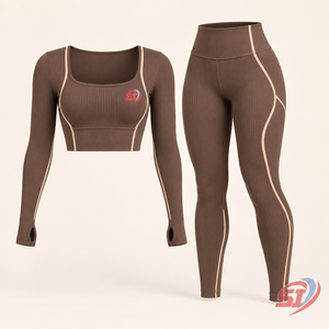 Conjunto de Yoga de 2 Piezas para Mujer, Top Corto de Manga Media Personalizado y Leggings de Cintura Alta con Logotipo Frontal - Product Image 4