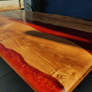 Mesa de comedor o conferencia de entrada moderna de resina hecha a mano, superficie mate de Tono naranja rojo perla, Exportación de alta calidad - Product Image 5